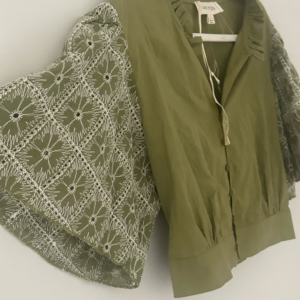 Chic Olive Blouse with Lace Detail